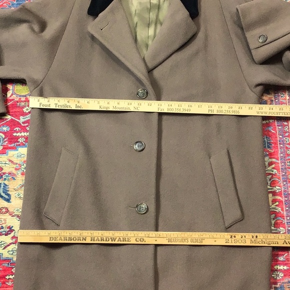 🖤 LARRY LEVINE Tan 💯% Wool Black Velvet Collar Single Breasted Dress Coat - Picture 7 of 14